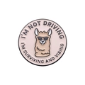 Pink round enamel brooch with cartoon alpaca and motivational surviving quote - Alpaca Style (XZ9975)