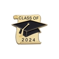 Class of 2024 graduation badge with black mortarboard hat and golden scroll - Class of 2024 Memorial Style (QHXZ1779)