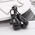 Polished black boxing glove pendant necklace with silver steel chain for men fashion - Black Pendant Only (Without Chain)