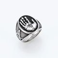 Vintage silver stainless steel Freemason signet ring with engraved palm design - US 7 / Steel
