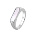 Minimalist silver titanium steel ring featuring a white rectangle mother of pearl inlay - US 6 / Steel With White Mother Of Pearl