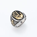 Vintage gold and silver Freemason ring with palm motif and square and compass logo - US 7 / Gold & Silver