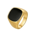 Anillo de sello minimalista para hombre de acero inoxidable dorado con esmalte negro cuadrado - US 7 / Dorado