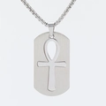 Collar de acero inoxidable plateado con colgante Ankh rectangular y acabado cepillado - Solo Colgante Color Acero (Sin Cadena)