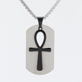 Colgante rectangular de acero plateado con símbolo Ankh egipcio negro y cadena de caja - Solo Colgante (Sin Cadena) - Plata Y Negro