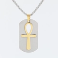 Colgante cruz Anubis plata con símbolo Ankh dorado en collar de metal cepillado - Solo Colgante (Sin Cadena) - Plata Y Oro