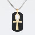 Colgante cruz Ankh de acero de titanio con placa negra rectangular y acabado dorado - Solo Colgante (Sin Cadena) - Oro Y Negro
