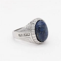 Vintage ατσάλινο δαχτυλίδι με μπλε lapis lazuli και πλευρικές λεπτομέρειες ζιργκόν - Ασημί Μπλε Πέτρα