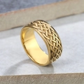 Anello vichingo celtico dorato in acciaio al titanio con motivi punk vintage a rilievo - US 13 / Oro