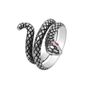 Vintage silver snake wrap ring with scale texture and red crystal eyes for women - US 7 / Steel Color Red Eye