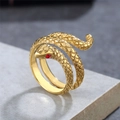 Vintage golden snake wrap ring in stainless steel with scale texture and red crystal eye - US 7 / Gold Red Eye
