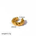 Golden twisted stainless steel ear cuff earring featuring a 19mm diameter and 5.5mm opening - Gold Twisted Rope Textured Ear Cuff (TE60739)