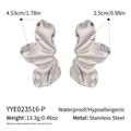 Detailed view of silver irregular wavy drop earrings in stainless steel with dimensions - Silver Style (YYE023516-P)