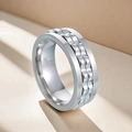 Bague rotative en acier inoxydable argenté pour homme avec design double couche ondulé - Taille 7 / 36-E-2 Style Bague Acier Engrenage Acier