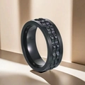 Bague tournante pour homme en acier noir avec doubles bandes rotatives texturées - Taille 7 / 36-E-3 Style Bague Noire Engrenage Noir