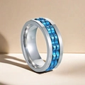 Bague rotative double couche en acier inoxydable argenté avec motif engrenage bleu - Taille 7 / 36-E-4 Style Bague Acier Engrenage Bleu