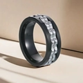 Bague rotative pour homme en acier inoxydable, design double couche noir et argent - Taille 7 / 36-D-3 Style Bague Noire Engrenage Couleur Acier