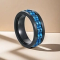 Bague rotative double couche en acier inoxydable noir et bleu pour homme tendance - Taille 7 / 37-A-1 Style Bague Noire Engrenage Bleu