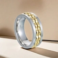 Bague rotative bicolore en acier inoxydable pour homme, style de maillon jubilé - Taille 7 / 37-A-2 Style Engrenage Bicolore Acier Or