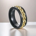Bague rotative élégante à double couche pour hommes en acier inoxydable noir mat et or - Taille 7 / 36-D-4 Style Bague Noire Engrenage Or