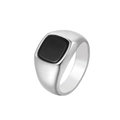 Anillo de sello minimalista para hombre en plata con piedra de ónix negro cuadrada - US 7 / Plata Pulida