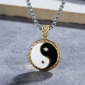 Yin Yang Tai Chi Anhänger Halskette mit goldenem Rahmen und silberner Boxkette - Goldfarbener Anhänger, Ohne Kette