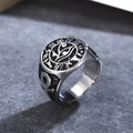 Vintage stainless steel Egyptian Horus Eye and Ankh ring with silver finish for men - US 7 / Steel