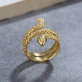 Vintage style gold snake ring made of titanium steel with detailed scale texture - US 7 / Gold Black Eye