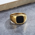 Anillo de sello minimalista de acero inoxidable chapado en oro con incrustación negra - US 7 / Dorado