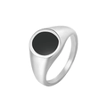 Anello a sigillo minimalista in acciaio argento con intarsio rotondo nero lucido - US 6 / Lucidato