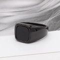 Anillo cuadrado negro minimalista para hombre en acero de titanio pulido - US 7 / Negro Eléctrico Piedra Negra