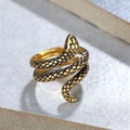 Anello a serpente vintage in acciaio al titanio dorato con dettagli di squame nere - Oro Ossidato Occhio Nero