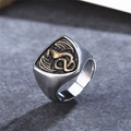Anello a scudo drago gotico vintage in acciaio inossidabile con rilievo dorato - US 7 / Oro e Argento