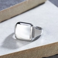 Polished silver square signet ring made of minimalist stainless steel on stone - US 7 / Steel