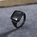 Minimalist square black signet ring for men in polished stainless steel finish - US 7 / Black