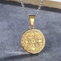 Vintage Saint Benedict medal pendant in gold with silver box chain necklace for men - Gold Color Small Pendant Only (Without Chain) / Small (Diameter 2.8cm)