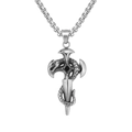 Gothic dragon sword pendant necklace with black gemstone in vintage steel finish - Black Rhinestone Pendant Only (Without Chain)