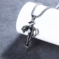 Gothic vintage snake and dagger necklace in antique silver steel with zircon - White Rhinestone Pendant Only (Without Chain)