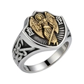 Anello scudo retrò bicolore argento e oro con motivo arcangelo in acciaio inossidabile - US 7 / Oro e Argento