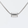 Silver stainless steel box chain necklace with Spanish Lord's Prayer cylinder pendant - Steel Color Pendant, No Chain