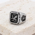 Vintage silver eagle ring with black square face and scorpion side engraving in steel - US 7 / Steel