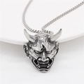 Retro silver Hannya mask pendant in stainless steel with durable metal box chain - Style 3 (P0851-3)