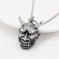 Vintage silver Hannya mask pendant on a ball chain with antique steel finish - Style 2 (P0851-2)