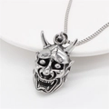 Vintage Hannya mask pendant in oxidized steel with matching box chain necklace - Style 4 (P0851-4)