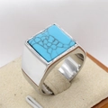 Polished stainless steel ring for men featuring a square blue turquoise gemstone - US 7 / Steel Blue Turquoise