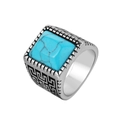Anello retrò da uomo in acciaio con turchese quadrato e motivi a chiave greca - Taglia 7 / Colore acciaio