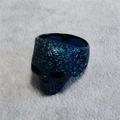 Anello punk teschio messicano da uomo in finitura blu scuro con incisioni floreali - US 7 / Blu