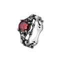 Gothic vintage skull ring for men in stainless steel with a round red gemstone center - Size 7 / Vintage Silver Tone (Red Rhinestone)