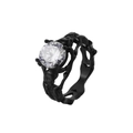 Gothic punk black stainless steel skull ring featuring a large brilliant cut gemstone - Size 7 / Black (White Rhinestones)