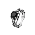 Gothic skull ring for men with black round gemstone and vintage silver stainless steel band - Size 7 / Vintage Silver Tone (Black Rhinestone)